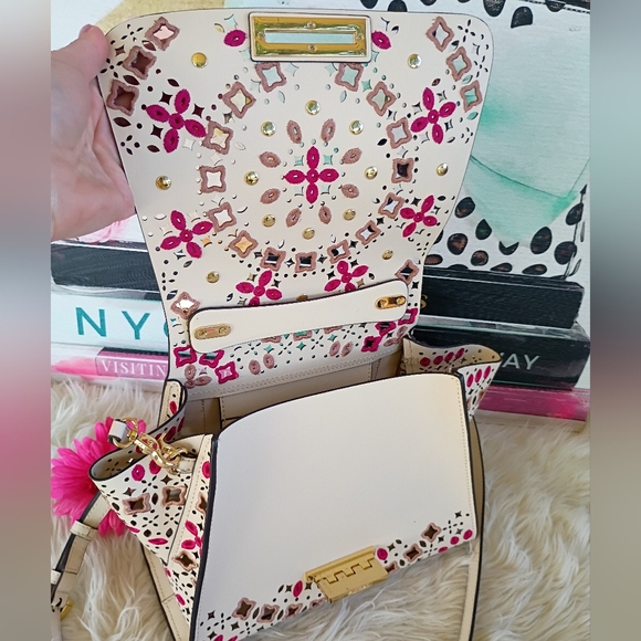 Zac Posen Pink Mosaic Floral Ivory Soft Top Handle Eartha Leather Satchel - Picture 12 of 15